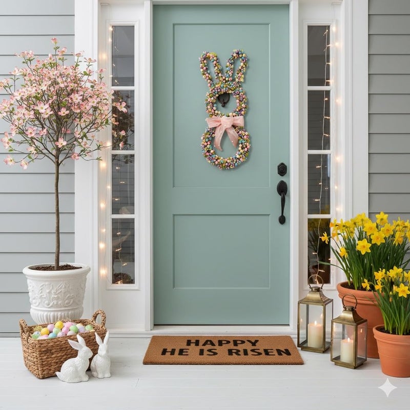 egolot 18 Inch Easter Bunny Berries Wreath for Front Door, Spring Easter Twig Bunny Ribbon Bow Wreath for Indoor Outdoor, Easter Wreath Decorations for Easter - Image 3