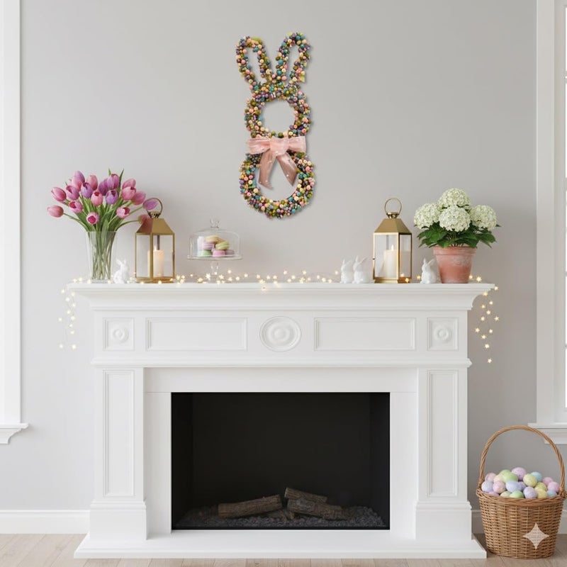 egolot 18 Inch Easter Bunny Berries Wreath for Front Door, Spring Easter Twig Bunny Ribbon Bow Wreath for Indoor Outdoor, Easter Wreath Decorations for Easter - Image 5