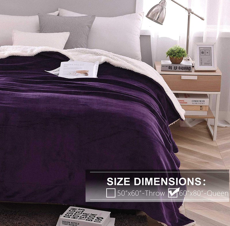 NANPiper Sherpa Blanket - Twin Size Thick Velvet Plush Reversible Bed Blanket for Winter - Purple (60"x80") - Image 2
