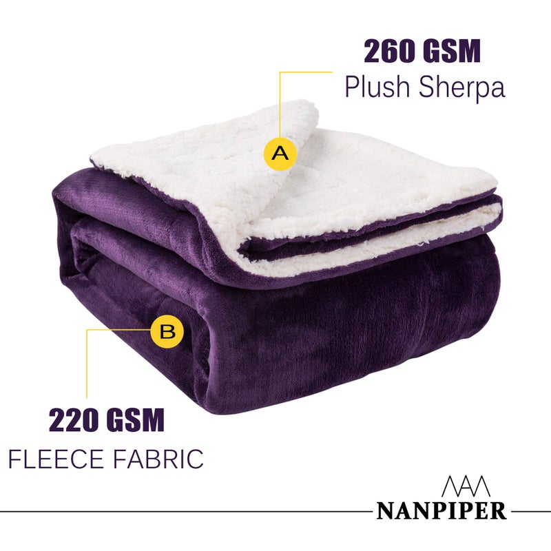 NANPiper Sherpa Blanket - Twin Size Thick Velvet Plush Reversible Bed Blanket for Winter - Purple (60"x80") - Image 3