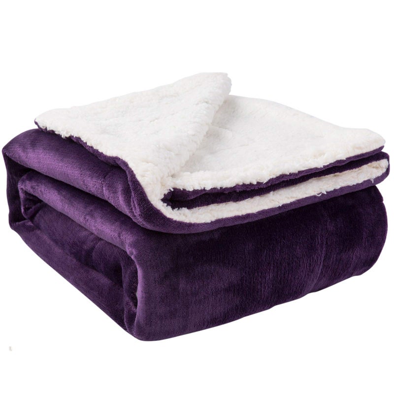 NANPiper Sherpa Blanket - Twin Size Thick Velvet Plush Reversible Bed Blanket for Winter - Purple (60"x80") - Image 1