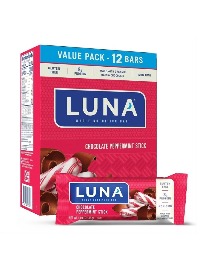 LUNA BAR LUNA Bar - Chocolate Peppermint Stick - Gluten-Free - Non-GMO - 7-9g Protein - Made with Organic Oats - Low Glycemic - Whole Nutrition Snack Bars - 1.69 oz. (12 Pack)  - Image 1