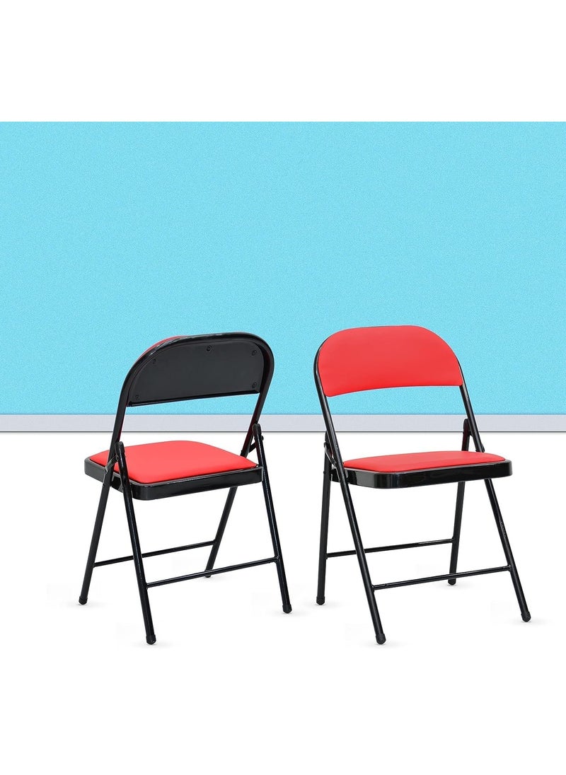 SILA Folding Chair With Padded Seats Multi-Functional Portable Chair For Home Dining, Office, Outdoor & Fishing Color RED  - Image 3