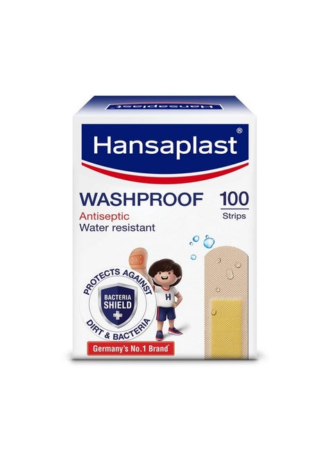 Hansaplast Antiseptic Washproof Bandage for injury & wounds | 100 Strips | First Aid | Water resistant | Provides Comfort to the Wound in Water | For Kids & Adults