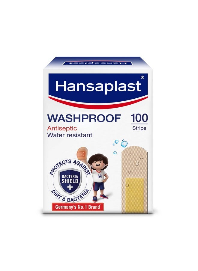 Hansaplast Antiseptic Washproof Bandage for injury & wounds | 100 Strips | First Aid | Water resistant | Provides Comfort to the Wound in Water | For Kids & Adults