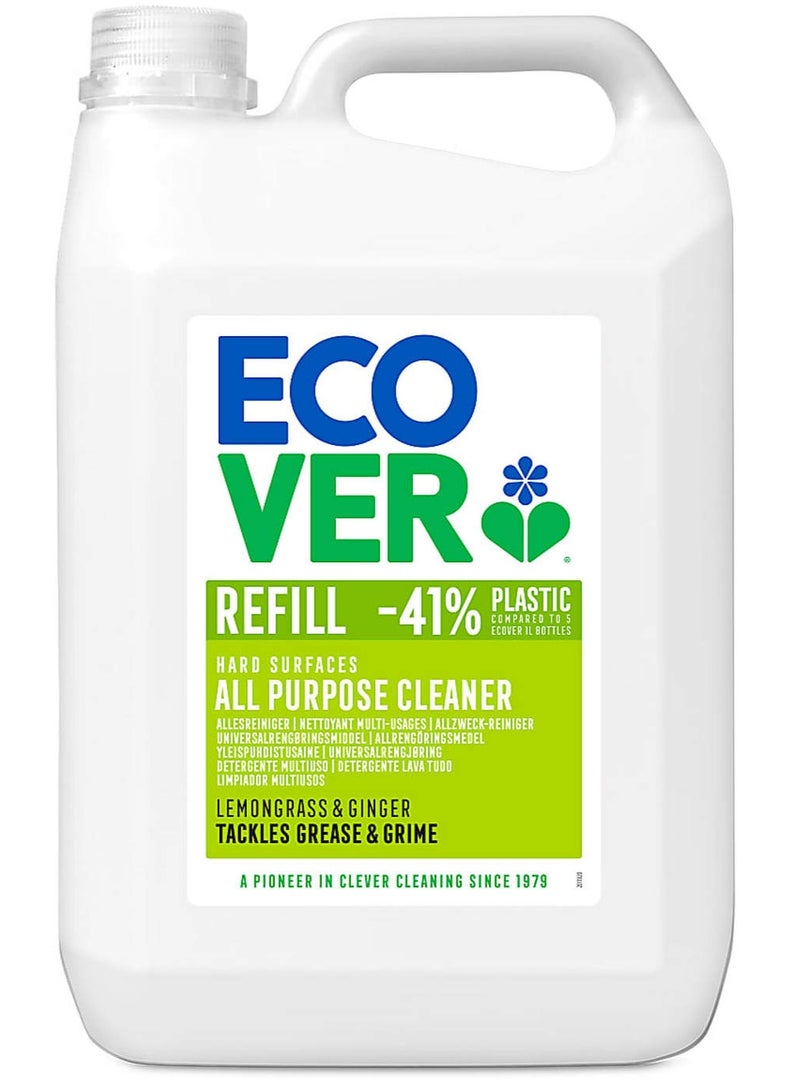 ecover All Purpose Cleaner Refill Tackles Dirt & Grime For Hard Surfaces Lemongrass & Ginger Scent 5L - Image 1