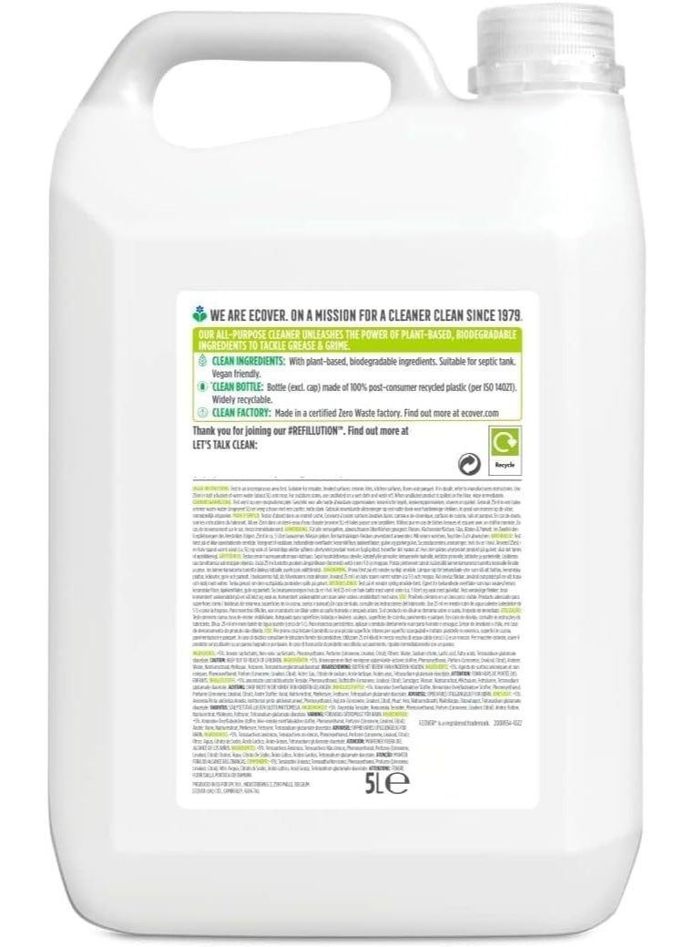 ecover All Purpose Cleaner Refill Tackles Dirt & Grime For Hard Surfaces Lemongrass & Ginger Scent 5L - Image 2