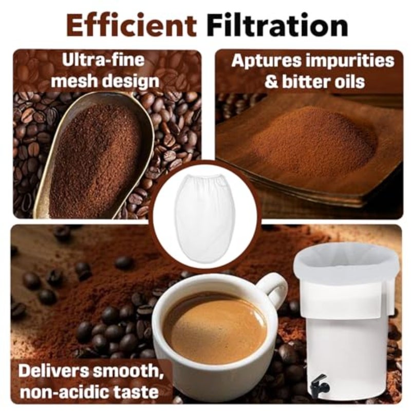 4 عبوات من أكياس فلتر القهوة الباردة - متوافقة مع نظام Toddy Cold Brew سعة 5 جالون، فلتر شبكي من النايلون قابل للغسل وإعادة الاستخدام لمخمرات البيرة التجارية/المنزلية، ترشيح عالي الكفاءة - Image 4