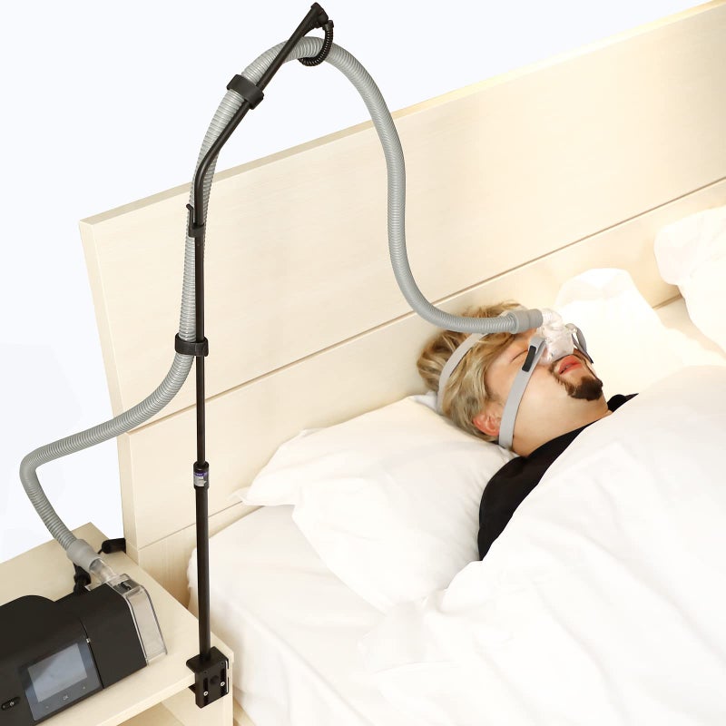 LONYEON حامل خرطوم LONYEON CPAP - قابل للتعديل في الارتفاع، قابل للإزالة والطوي - حامل دعم الخرطوم يوفر جانبين للتثبيت يمنع التشابك، الانسداد والتسرب، أسود - Image 1