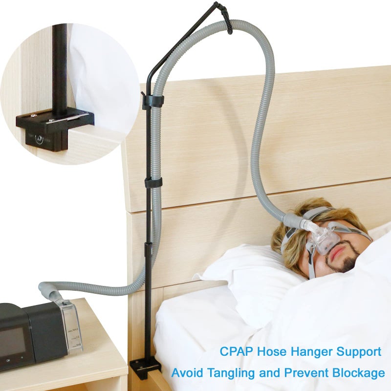LONYEON حامل خرطوم LONYEON CPAP - قابل للتعديل في الارتفاع، قابل للإزالة والطوي - حامل دعم الخرطوم يوفر جانبين للتثبيت يمنع التشابك، الانسداد والتسرب، أسود - Image 3