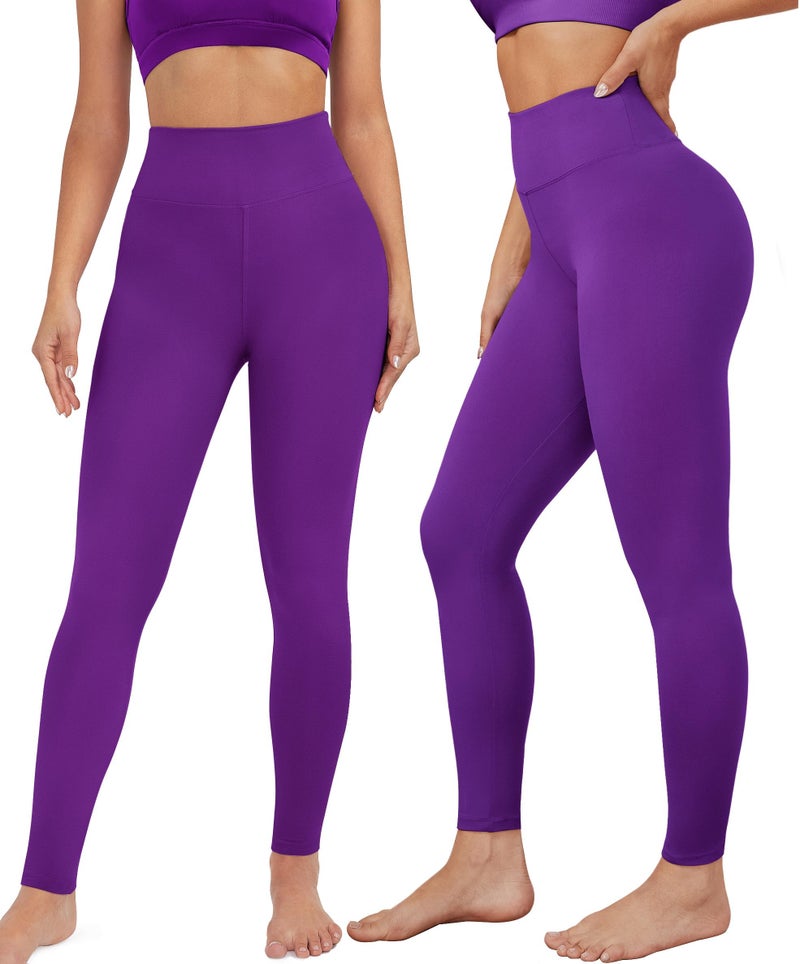 VALANDY Creamlush High Waisted Yoga Pants Stretch Tummy Control Athletic Workout Running Leggings for Women Purple One Size - Image 2