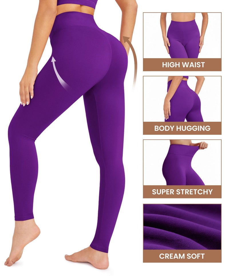 VALANDY Creamlush High Waisted Yoga Pants Stretch Tummy Control Athletic Workout Running Leggings for Women Purple One Size - Image 5