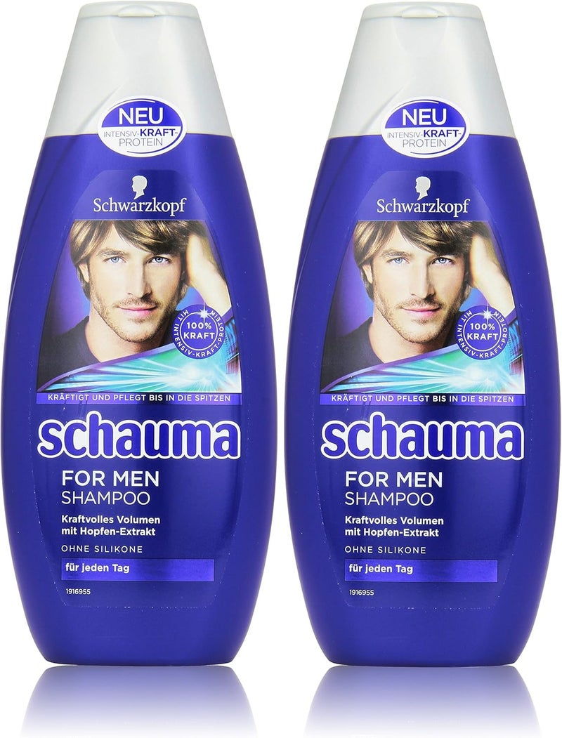 Schauma For Men Shampoo Pack 2 x 400 ml with Hop Extract for Strengthening and Nourishing Hair