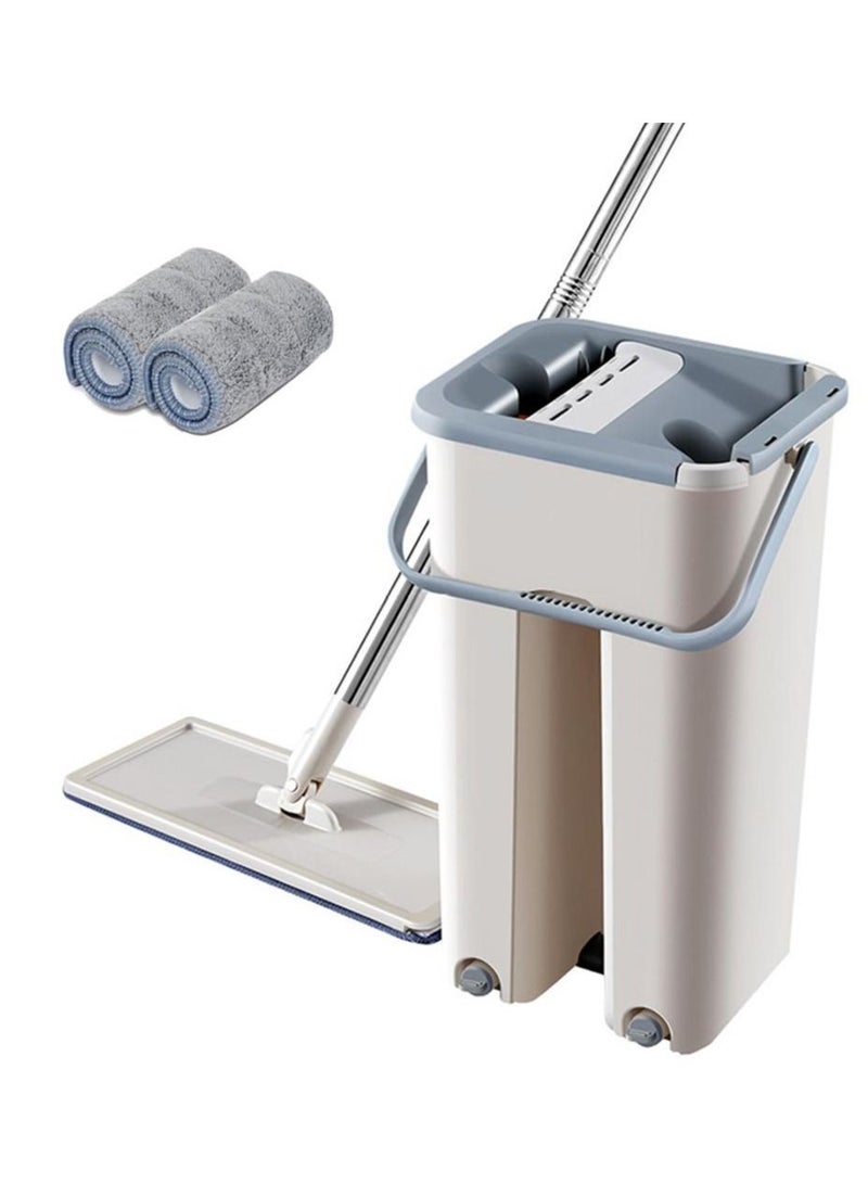 Scratch Flat Mop with Bucket for Floor Cleaning Mop 360 Flexible Multipurpose Home and Office Cleaning with 2 Microfiber Pads Stainless Steel Handel with Bucket - Image 2