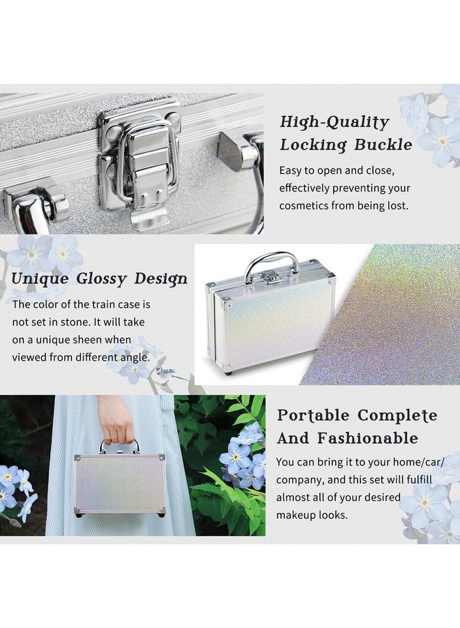 كولور_نيمف مجموعات مكياج للمبتدئين للمراهقين مع حقيبة قطار تتضمن مجموعة مكياج كاملة ولوحة ظلال العيون وأحمر الخدود وبرونزر وفرش أحمر الشفاه ومرآة (فضية) - Image 3