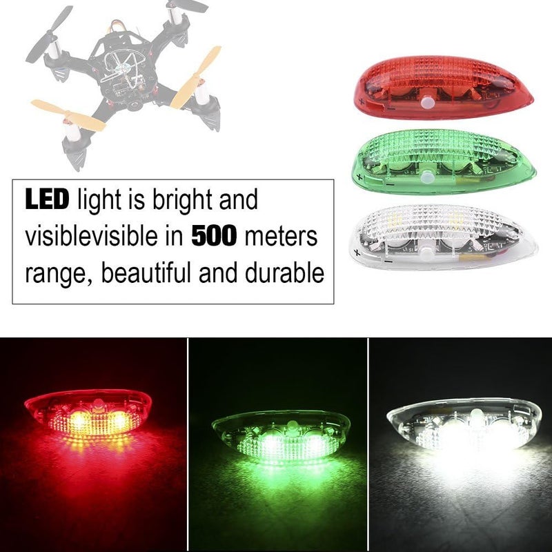 كلاراكو طقم إضاءة LED لاسلكي مكون من 3 قطع للطائرات بدون طيار، مناسب للطائرات والمروحيات والطائرات ذات الأجنحة الثابتة والطائرات الرباعية، أضواء طائرة بدون طيار على شكل قطرة ماء، وميض مزدوج/سريع/متقطع، أضواء LED وامضة باللون الأحمر والأخضر والأبيض - Image 4