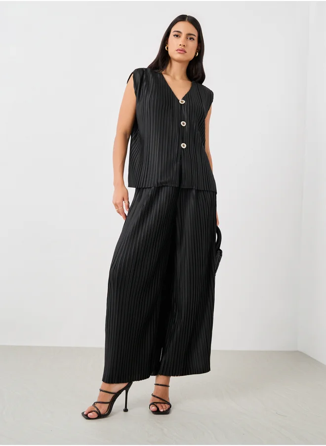 Styli Styli Pleated Elasticated Waistband Wide Leg Pants