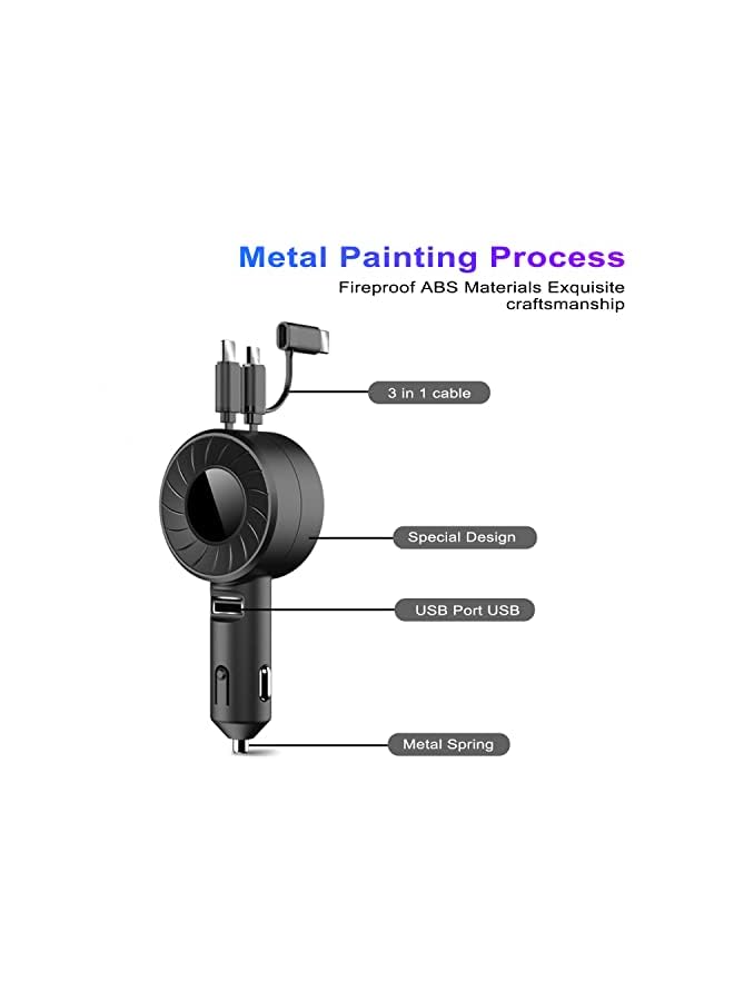 PROMASS 3 in 1 USB C Car Charger, 60W Super Fast Charger with Two Retractable Cables(2.62ft) USB Port Car Charger Adapter Type C/Android/IP & USB Interface for All Type Phones - Image 4