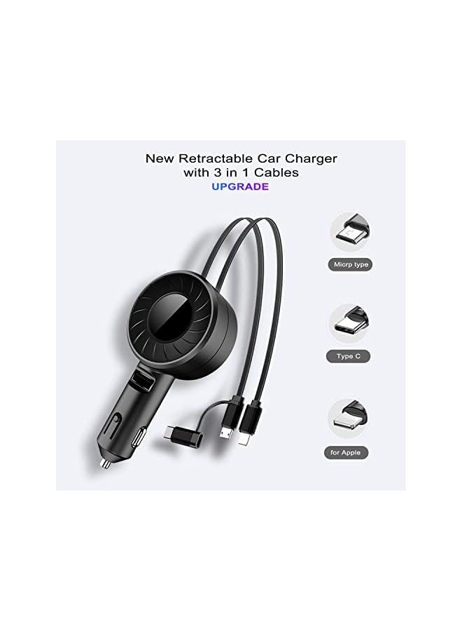 PROMASS 3 in 1 USB C Car Charger, 60W Super Fast Charger with Two Retractable Cables(2.62ft) USB Port Car Charger Adapter Type C/Android/IP & USB Interface for All Type Phones - Image 5