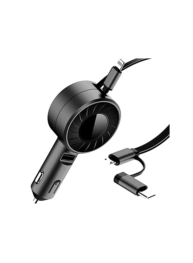 PROMASS 3 in 1 USB C Car Charger, 60W Super Fast Charger with Two Retractable Cables(2.62ft) USB Port Car Charger Adapter Type C/Android/IP & USB Interface for All Type Phones - Image 2