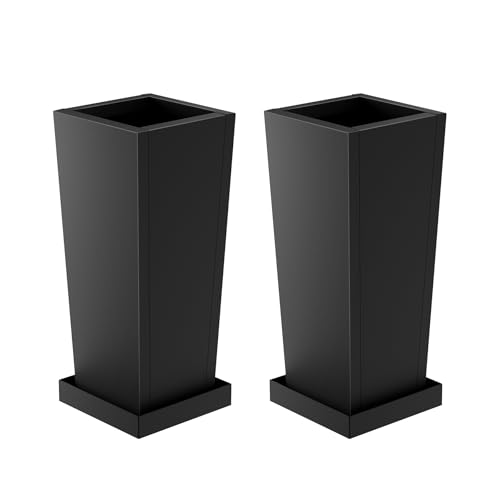 Toriexon Metal Tall Outdoor Planters Set of 2, 26 inch Durable Tall Planters with Rust-Proof Coating & Drainage Insert Shelve & Trays, Black Outdoor Planters for Porch, Garden, Patio, Yard - Image 1
