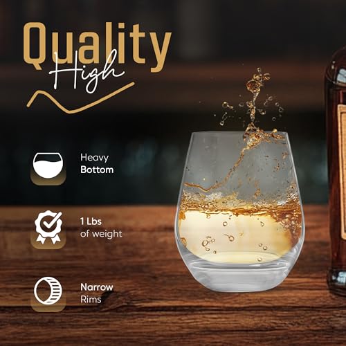 Snute Old Fashioned Crystal Whiskey Glasses- Bourbon, Scotch, Lowball Heavy Base Liquor Glasses for Drinking Whiskey, Bourbon & Scotch - Gift for Whiskey Lovers (Set of 2) - Image 3