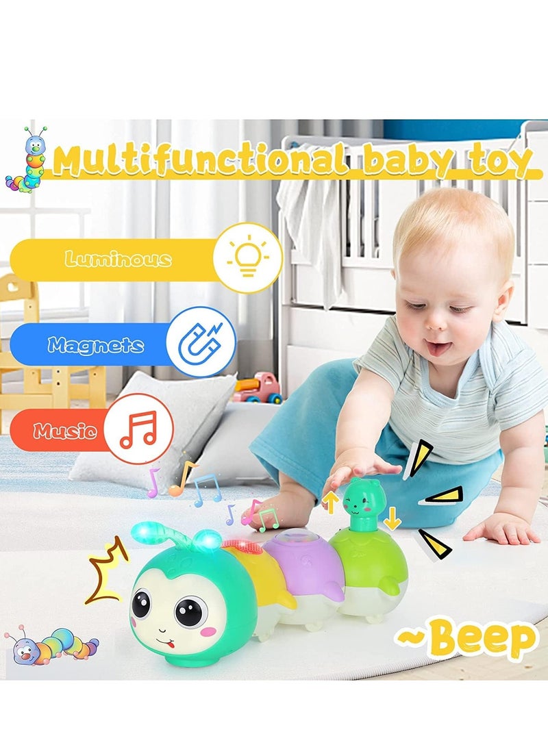 Crawling Caterpillar Tummy Time Toy with Magnetic Suction Music Light up, Sensory Learning Infant Toy for Girl Boy Gifts  - Image 2