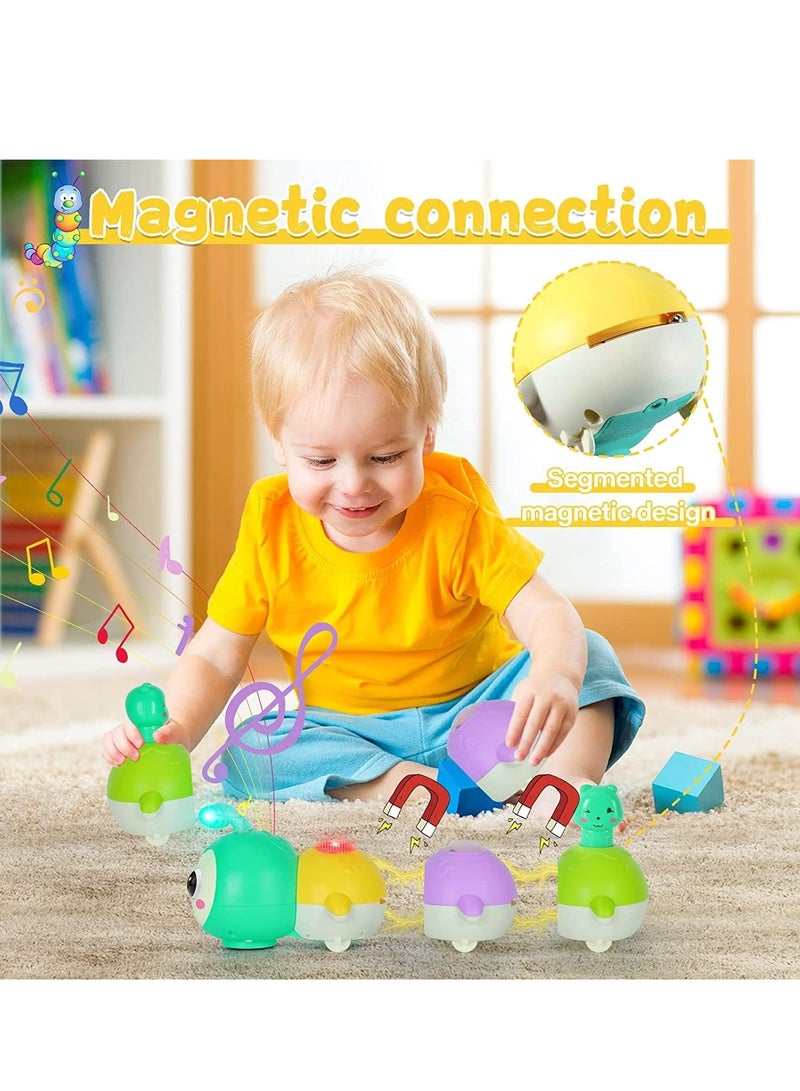 Crawling Caterpillar Tummy Time Toy with Magnetic Suction Music Light up, Sensory Learning Infant Toy for Girl Boy Gifts  - Image 4