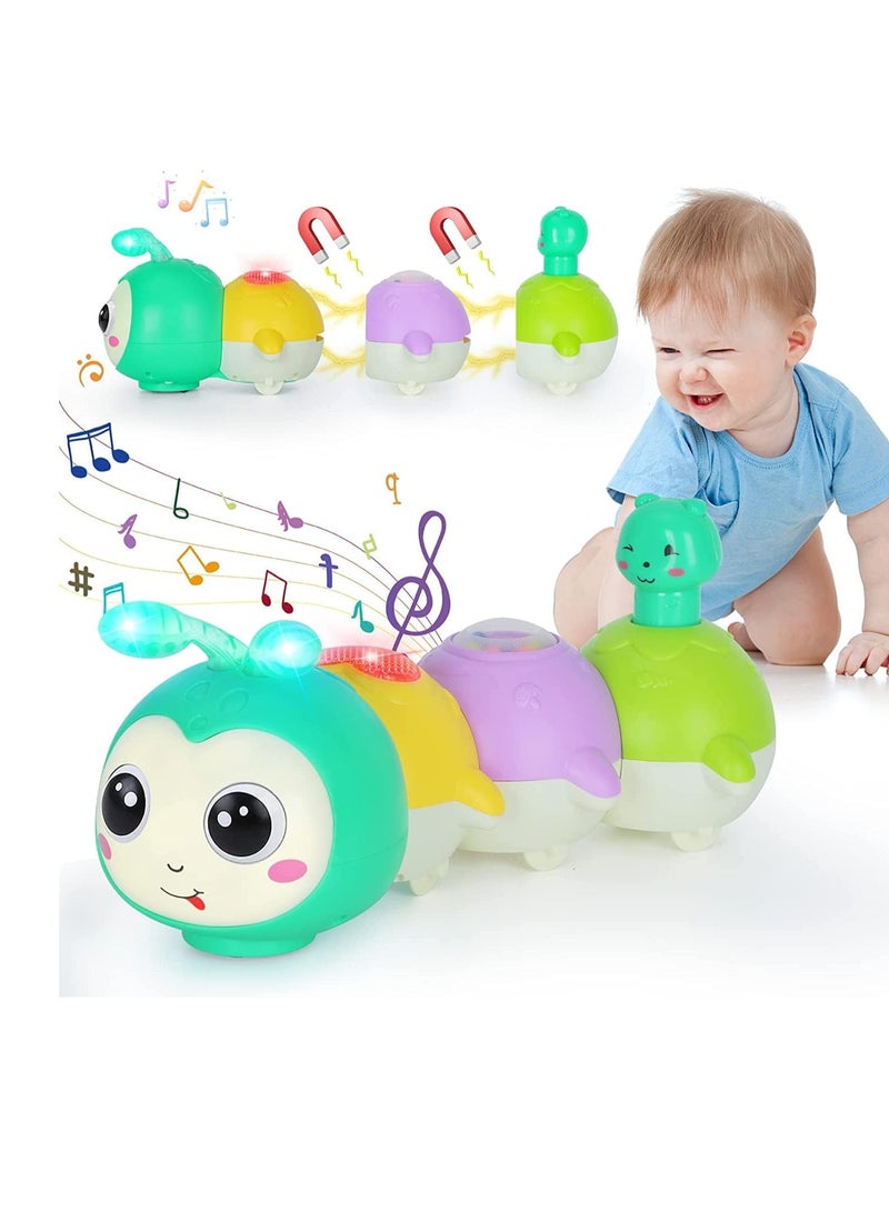 Crawling Caterpillar Tummy Time Toy with Magnetic Suction Music Light up, Sensory Learning Infant Toy for Girl Boy Gifts  - Image 1