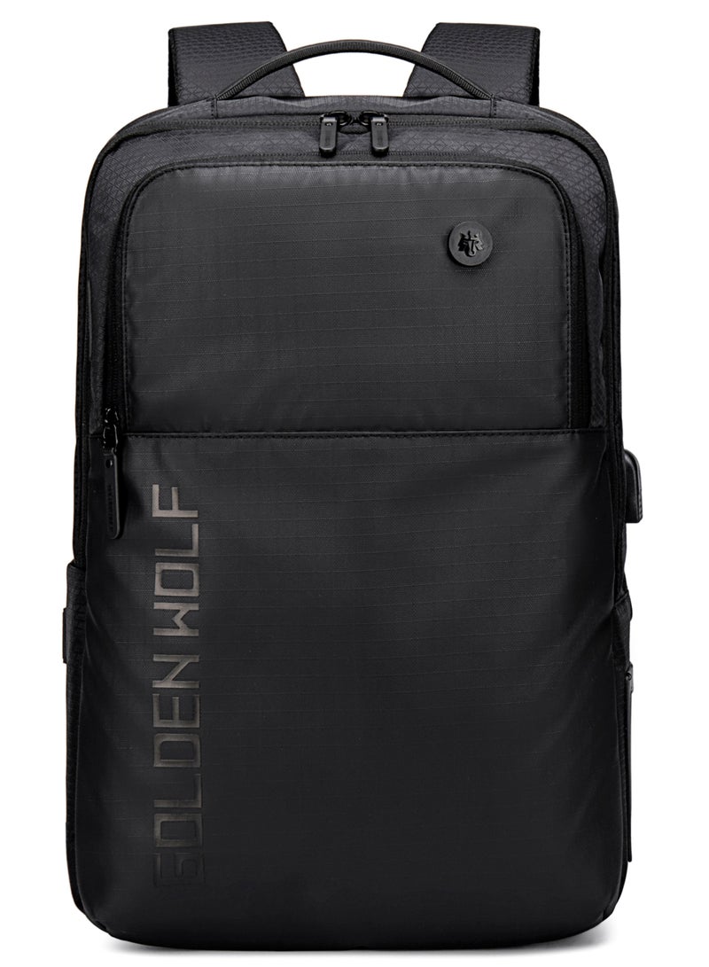 Golden Wolf Casual Lightweight School Laptop Bag Water-Resistant College Travel Backpack with USB Charging Port for Men and Women GB00399 Black - Image 3