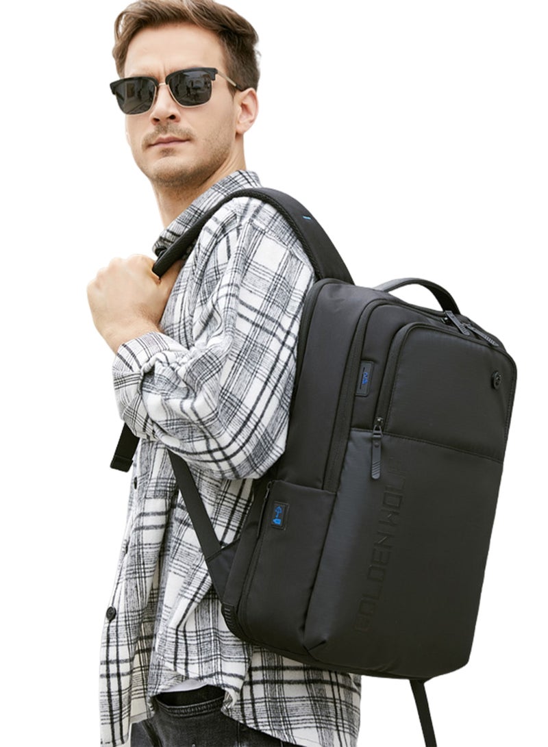 Golden Wolf Casual Lightweight School Laptop Bag Water-Resistant College Travel Backpack with USB Charging Port for Men and Women GB00399 Black - Image 2