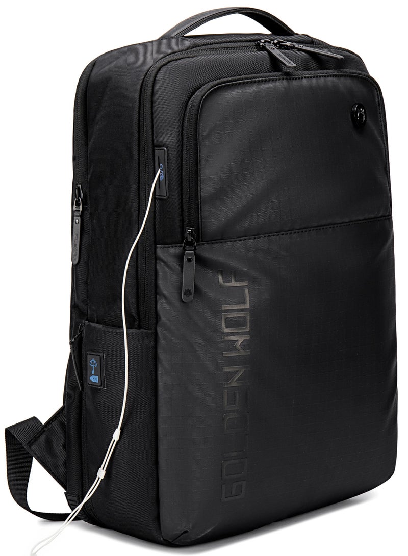 Golden Wolf Casual Lightweight School Laptop Bag Water-Resistant College Travel Backpack with USB Charging Port for Men and Women GB00399 Black - Image 4
