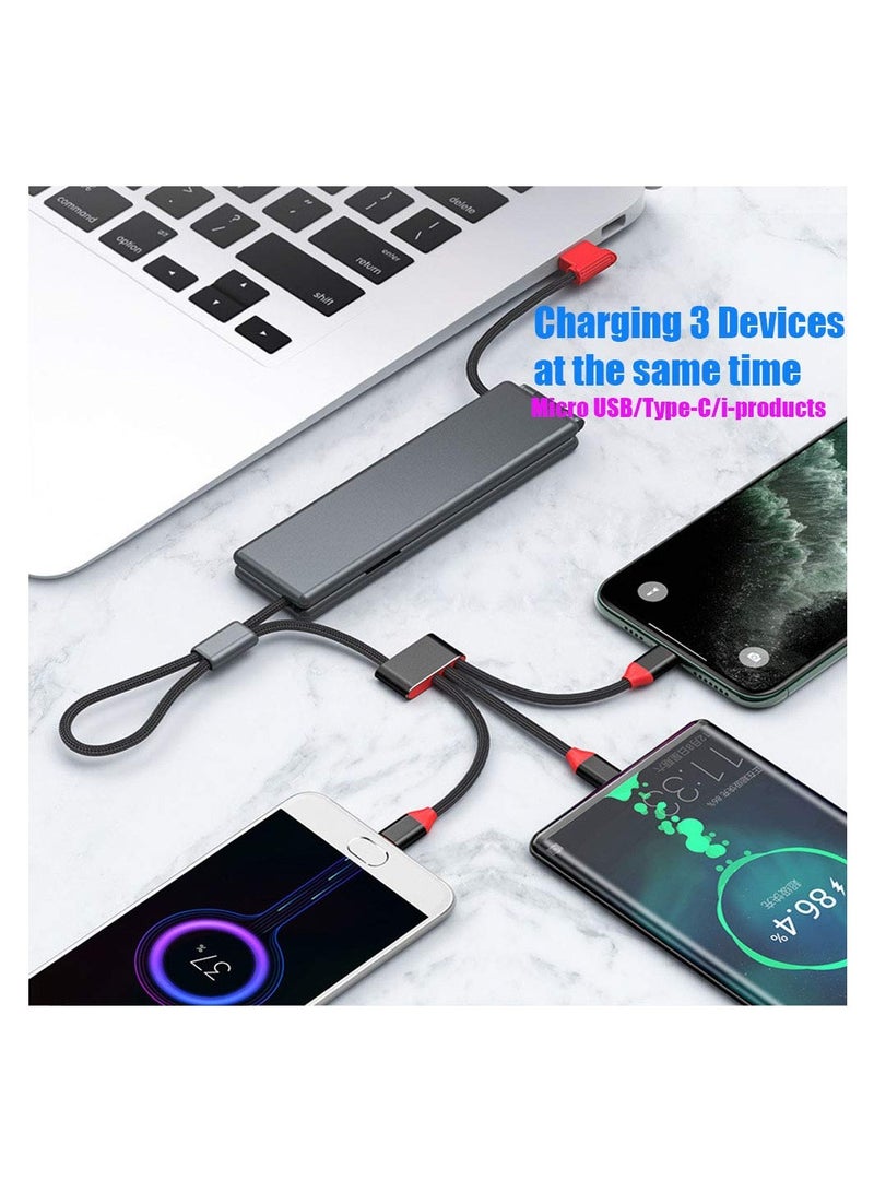 SYOSI Multi Charging Cable 3 in 1 Data Cable, Multi Charging Cable Magic Box, 3 in 1 Portable Nylon Braided Charge Cable Fast Charging Cord Compatible with Micro USB/Type-C/i-Products Devices, Grey - Image 3