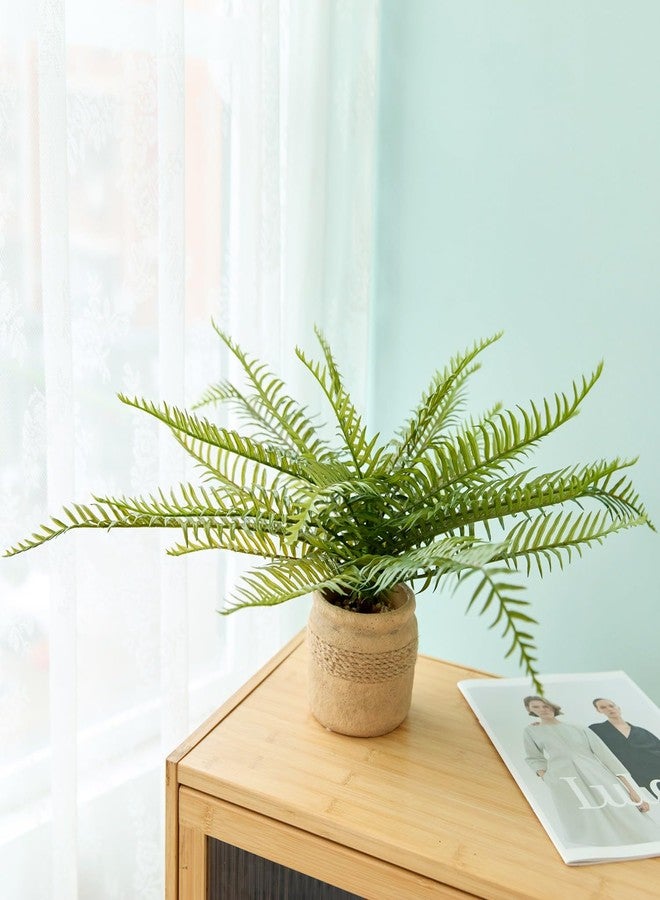 AlphaAcc 15.8 Inch Artificial Fern Plant in Jute Wrapped Yellow Pot Realistic Fake Plant Greenery Faux Potted Plants with Smooth Pebbles for Indoor Home Kitchen Bathroom Bedroom Office Decor - Image 2