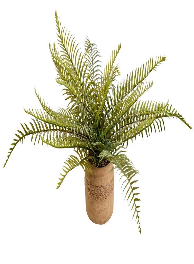 AlphaAcc 15.8 Inch Artificial Fern Plant in Jute Wrapped Yellow Pot Realistic Fake Plant Greenery Faux Potted Plants with Smooth Pebbles for Indoor Home Kitchen Bathroom Bedroom Office Decor - Image 1