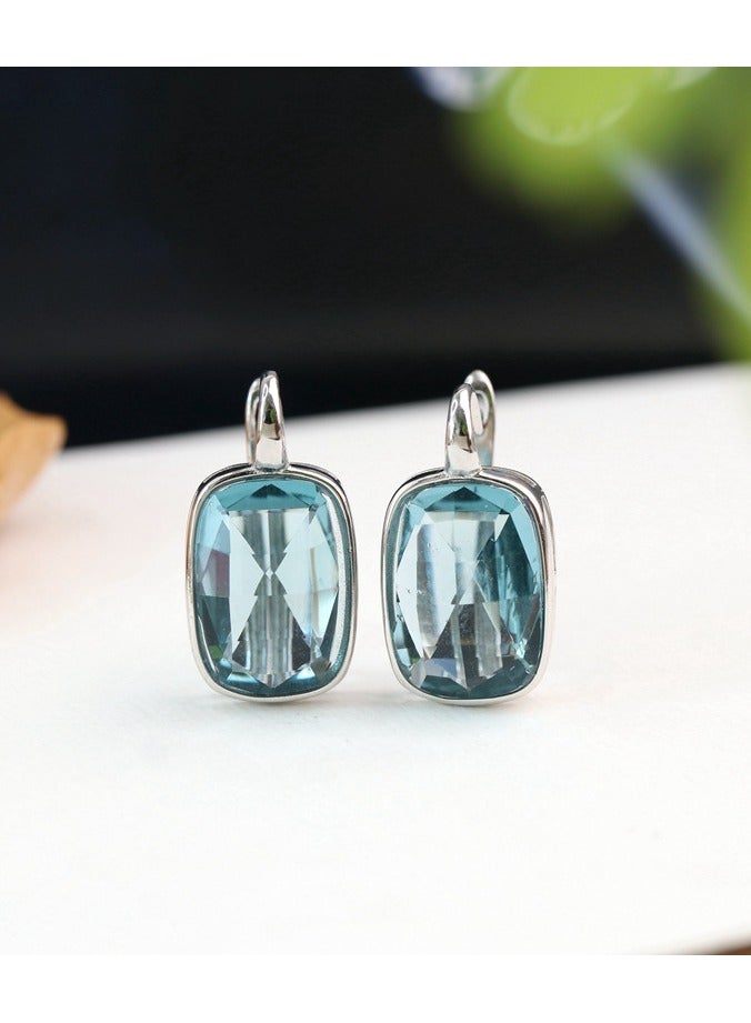 Mark Fairwhale S925 Silver Blue Crystal Set Women's Simple Style Rectangular Earring Necklace Ring Three Piece Set - Image 3