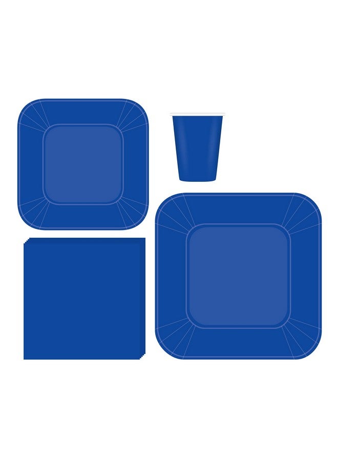 أوجامي عبوة حفلات كاملة من أوجامي تكفي 50 ضيفًا، أطباق مربعة زرقاء، أطباق ورقية مربعة للعشاء مقاس 9 بوصات وحلوى مقاس 7 بوصات، أكواب سعة 9 أونصات، مناديل ثلاثية الطبقات، حفلات استقبال المولود، مكتب، مهرجانات أعياد الميلاد، حفلات زرقاء - Image 1