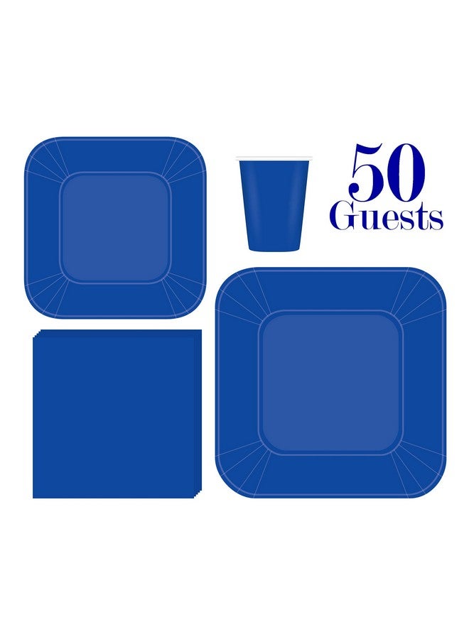 أوجامي عبوة حفلات كاملة من أوجامي تكفي 50 ضيفًا، أطباق مربعة زرقاء، أطباق ورقية مربعة للعشاء مقاس 9 بوصات وحلوى مقاس 7 بوصات، أكواب سعة 9 أونصات، مناديل ثلاثية الطبقات، حفلات استقبال المولود، مكتب، مهرجانات أعياد الميلاد، حفلات زرقاء - Image 5