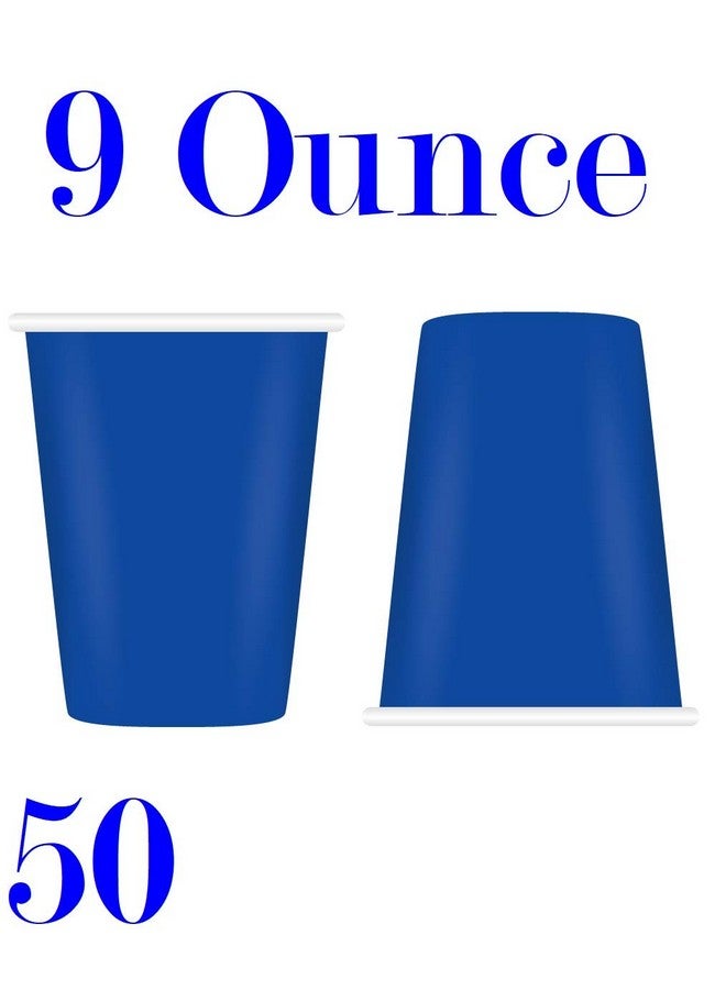 أوجامي عبوة حفلات كاملة من أوجامي تكفي 50 ضيفًا، أطباق مربعة زرقاء، أطباق ورقية مربعة للعشاء مقاس 9 بوصات وحلوى مقاس 7 بوصات، أكواب سعة 9 أونصات، مناديل ثلاثية الطبقات، حفلات استقبال المولود، مكتب، مهرجانات أعياد الميلاد، حفلات زرقاء - Image 3