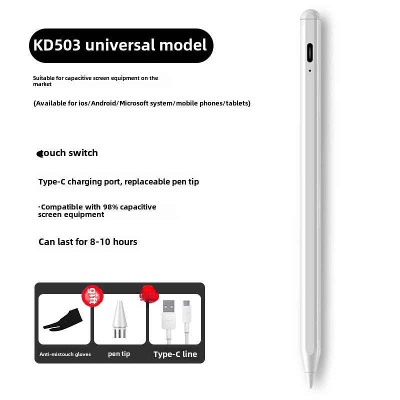 Universal Stylus for Android  Apple, iPad Pencil with Magnetic Absorption KD503 General Purpose [Gift Anti-Mistake Gloves * 1 Pen Tip * 1 TC Line]] 