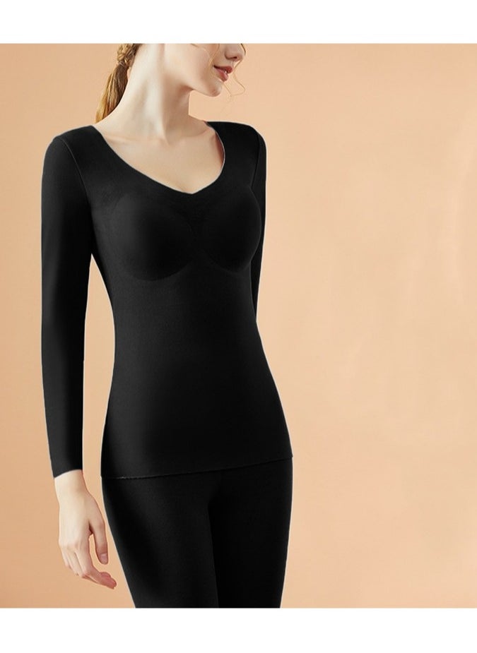 AUTOYSUR Women's Thermal Underwear Includes Chest Pad Long Johns with Lined Base Layer Cold Weather Pajamas Sets for 40kg-55kg (Black)  - Image 4