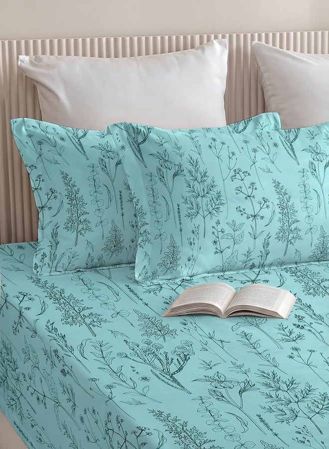 RD TREND® Premium Cloud Cotton Bedsheet for Super King Size Bed (100x108 Inch) with 2 Pillow Covers 18x28 Inch Floral Digital Printed Design | (Polished Aqua - Image 2