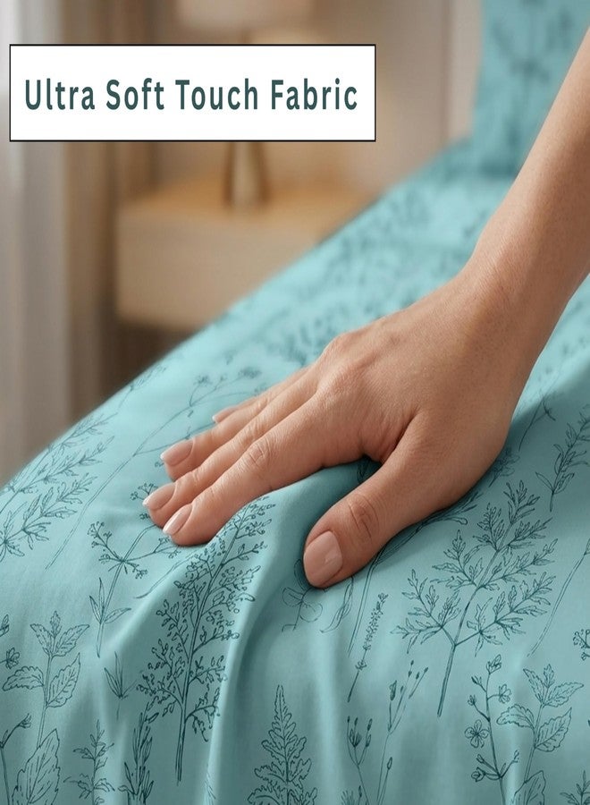RD TREND® Premium Cloud Cotton Bedsheet for Super King Size Bed (100x108 Inch) with 2 Pillow Covers 18x28 Inch Floral Digital Printed Design | (Polished Aqua - Image 5