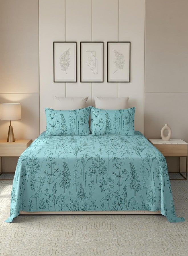 RD TREND® Premium Cloud Cotton Bedsheet for Super King Size Bed (100x108 Inch) with 2 Pillow Covers 18x28 Inch Floral Digital Printed Design | (Polished Aqua - Image 1