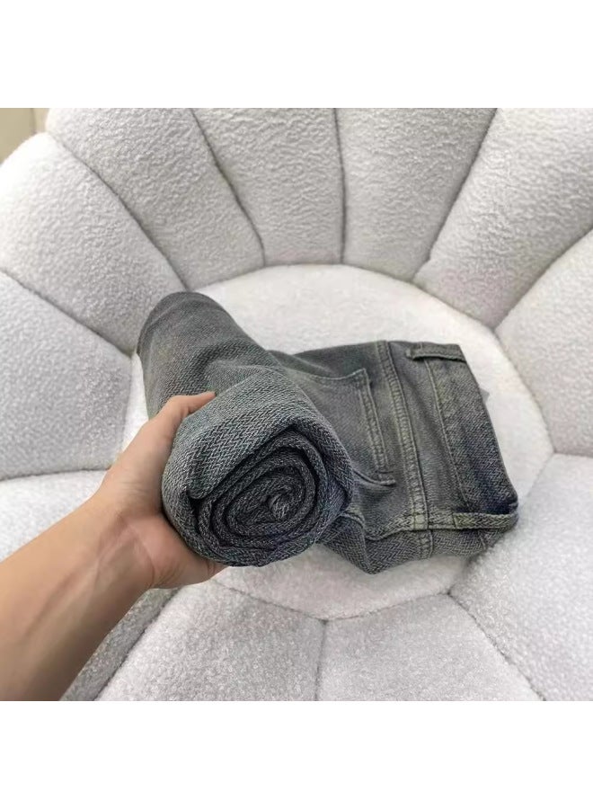 Vintage Starry Sky Pattern High-waist Straight Leg Wheat Stitch Jeans For Women, New Autumn Style, Hip-concealing, Slimming, Loose Wide-leg Long Pants - Image 3
