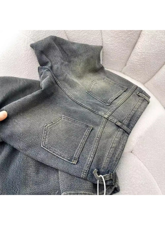 Vintage Starry Sky Pattern High-waist Straight Leg Wheat Stitch Jeans For Women, New Autumn Style, Hip-concealing, Slimming, Loose Wide-leg Long Pants - Image 2