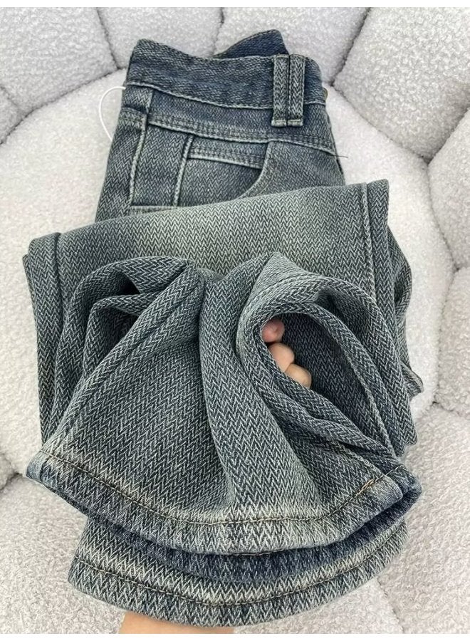 Vintage Starry Sky Pattern High-waist Straight Leg Wheat Stitch Jeans For Women, New Autumn Style, Hip-concealing, Slimming, Loose Wide-leg Long Pants - Image 1