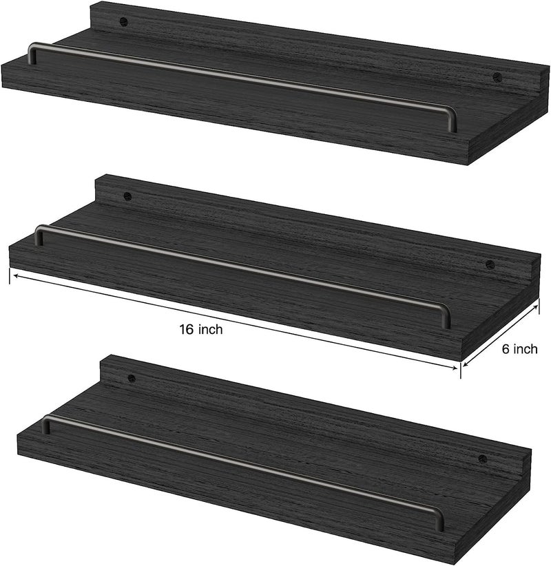 RYOFOBETTO Floating Shelves for Wall Decor Bathroom Shelves Over Toilet, Farmhouse Wall Shelves for Living Room, Bedroom, Picture Frames, Plants, Kitchen (Black, Set of 3) - Image 2