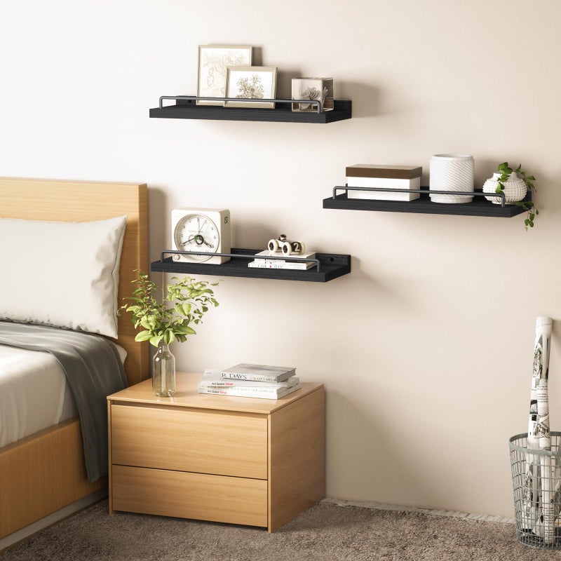 RYOFOBETTO Floating Shelves for Wall Decor Bathroom Shelves Over Toilet, Farmhouse Wall Shelves for Living Room, Bedroom, Picture Frames, Plants, Kitchen (Black, Set of 3) - Image 5