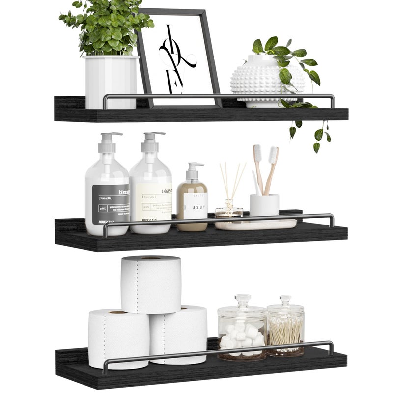 RYOFOBETTO Floating Shelves for Wall Decor Bathroom Shelves Over Toilet, Farmhouse Wall Shelves for Living Room, Bedroom, Picture Frames, Plants, Kitchen (Black, Set of 3) - Image 1